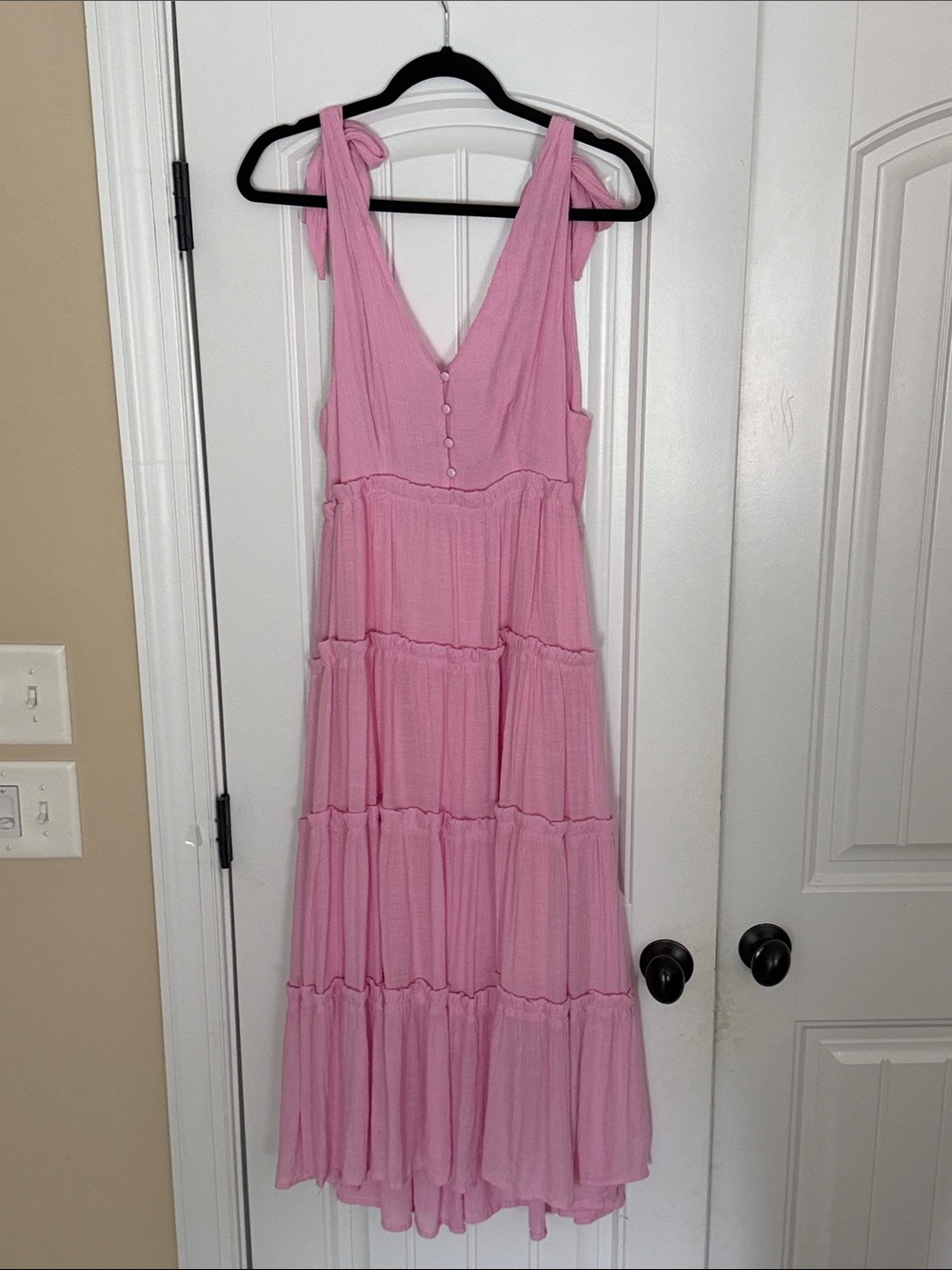Listicle Pink Tiered Maxi Dress with Tie Straps